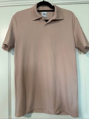 Zara Men’s Ribbed Polo Shirt - Dusty Rose